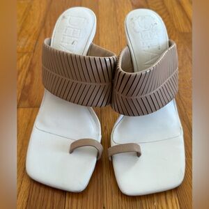 Deltan Kelsea beige braid leather toe loop heel Sandals, size 5.5 wedding party